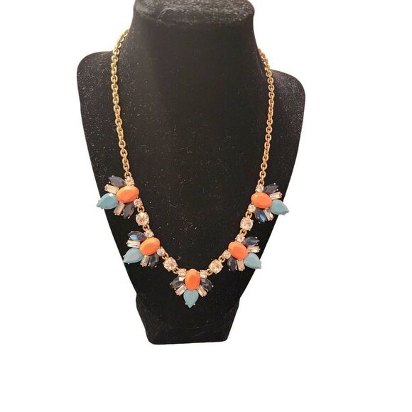J. CREW statement necklace coral and blue - Picture 1 of 6